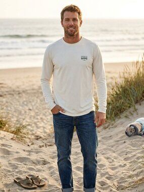 Vissla Men’s Long Sleeve Surf Sun Performance Shirt Cream UPF Size Large